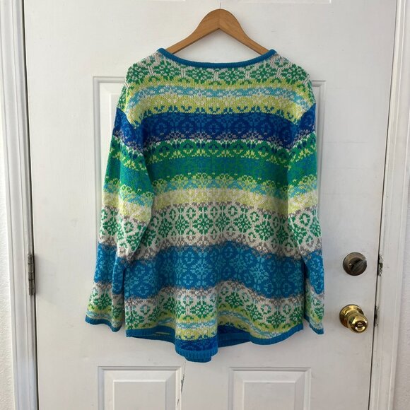 J.Jill Woman Green Wool/Angora/Acrylic Fair Isle Nordic Pull-Over Sweater Sz XL - Picture 5 of 7